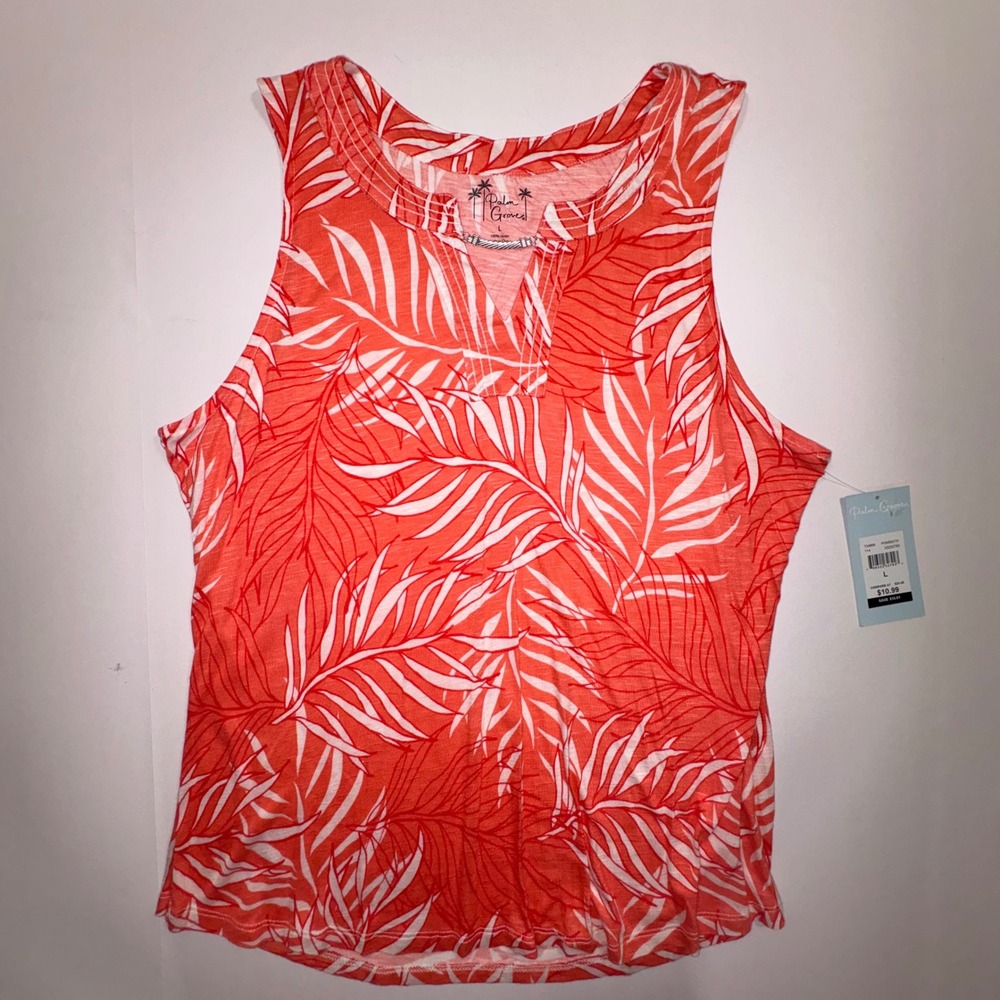 Womens Palm Grove Tropical Leaf Tank and Feather Print Top Bundle Blue Coral L - Picture 6 of 15
